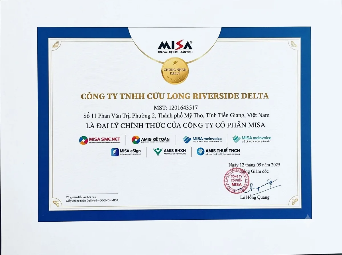 Giấy chứng nhận Đại lý chính thức MISA của DR9